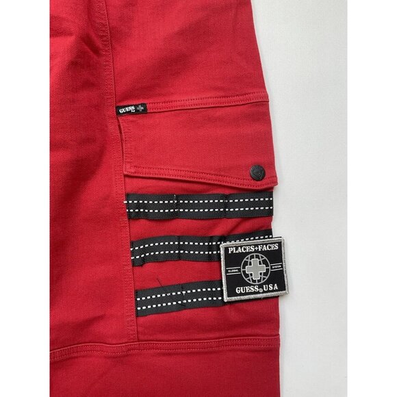 Guess Men’s Places+Faces Cargo Jeans Relaxed Fit Comfort Stretch In Red Size 34 - Picture 5 of 12